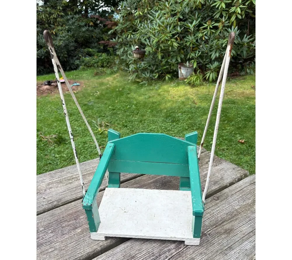 Vintage Child's Wooden Porch Swing – Retro Turquoise & White Garden Decor